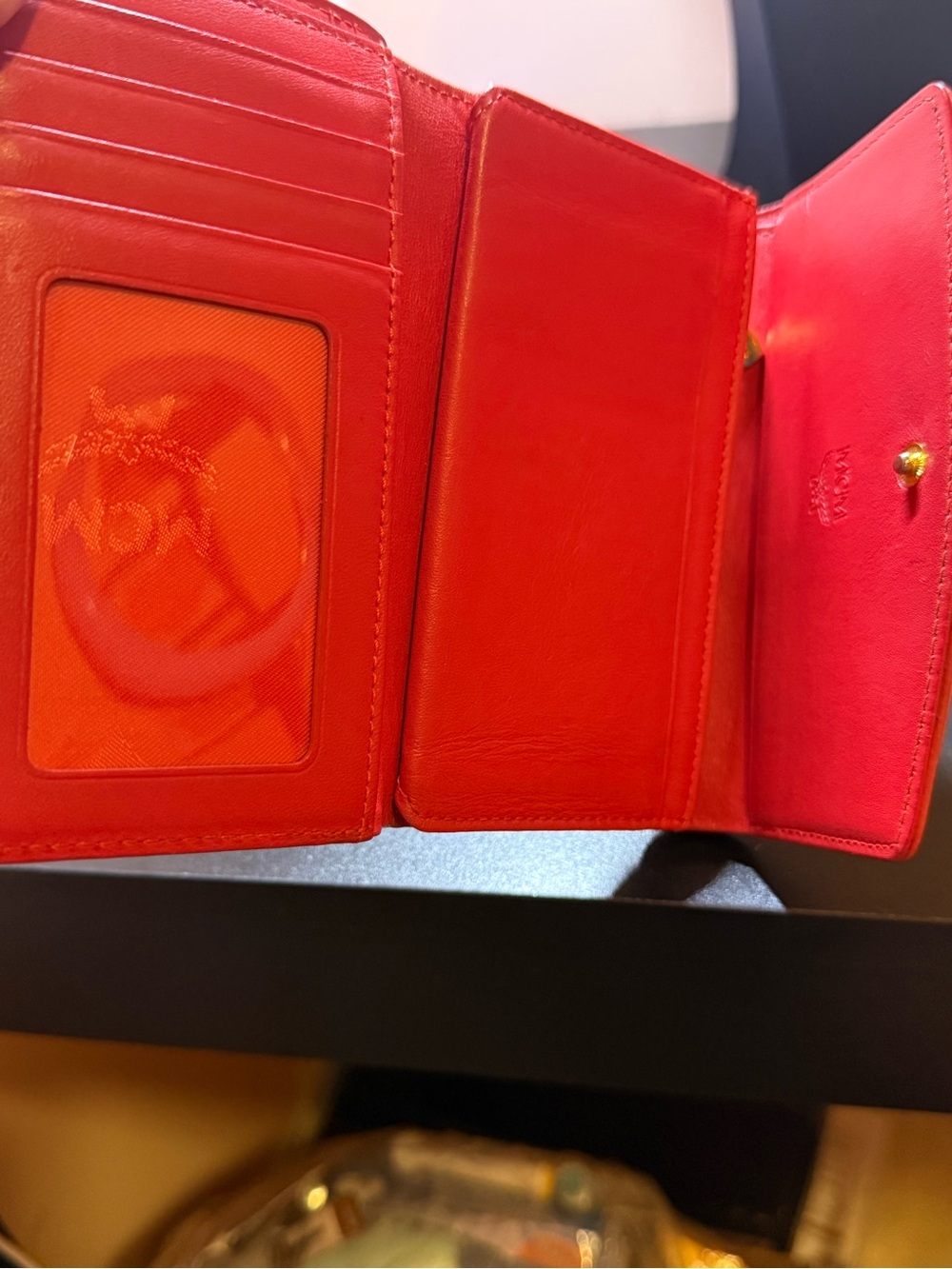 MCM Red Textured Leather Logo Plaque Wallet - Picture 7 of 12